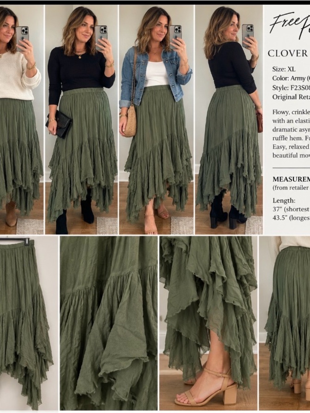 New with tags Free People Clover Skirt in Army, size XL. Originally $108.